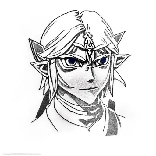 link from legend of zelda holding majoras mask tattoo design idea
