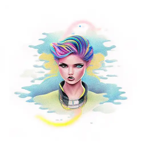 A girl with a car engine as her hair tattoo design idea