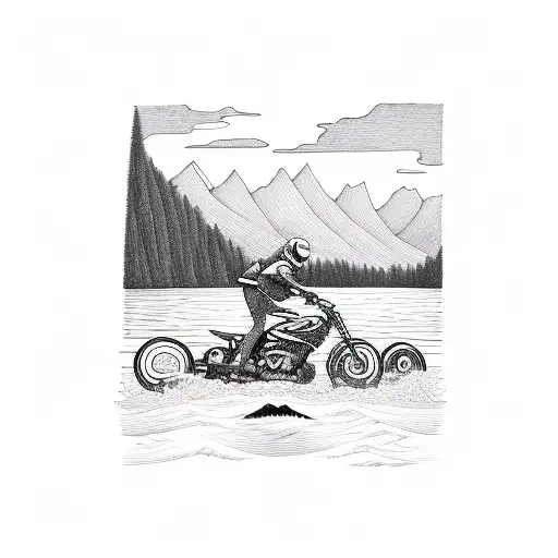 swim bike run lake mountain road tattoo design idea