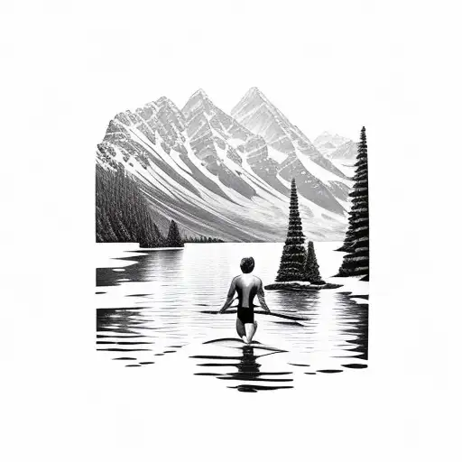 swimmer bicycle runner lake mountain road tattoo design idea