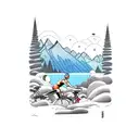 swimmer bicycle runner lake mountain road tattoo design idea