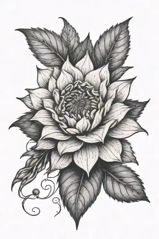 Black Dahlia flower with a finch tattoo design idea