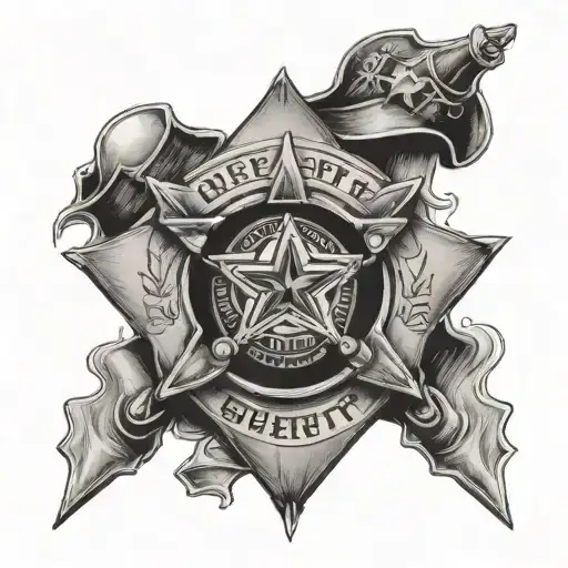 A black-grey tattoo of a sheriff's badge with a football in the center, blending your occupation as a sheriff's deputy with your love for football tattoo design idea