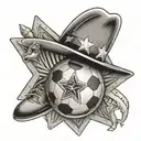 A black-grey tattoo of a sheriff's badge with a football in the center, blending your occupation as a sheriff's deputy with your love for football tattoo design idea