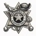 A black-grey tattoo of a sheriff's badge with a football in the center, blending your occupation as a sheriff's deputy with your love for football tattoo design idea