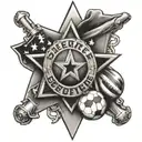 A black-grey tattoo of a sheriff's badge with a football in the center, blending your occupation as a sheriff's deputy with your love for football tattoo design idea