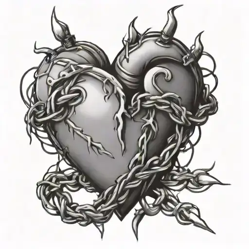 heart wrapped in barbed wire tattoo design idea