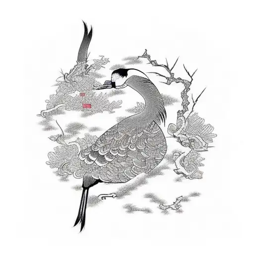 Premium Vector | Red-crowned crane vector flying by hand drawing