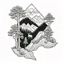 pine forest, southern France, mountains, summit cross, hiking trail, savannah, dead animals tattoo design idea