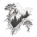 pine forest, southern France, mountains, summit cross, hiking trail, savannah, dead animals tattoo design idea