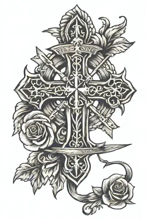 cross, law enforcement, cancer survivor symbol intertwined tattoo design idea