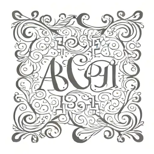 Names Sven, Christine, Abigail, Kimberly should be interwoven but still legible in a black & white initials conspicuous  tattoo design idea