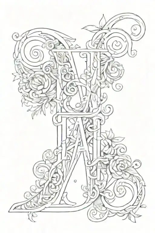 Names Sven, Christine, Abigail, Kimberly in a black & white initials conspicuous  tattoo design idea