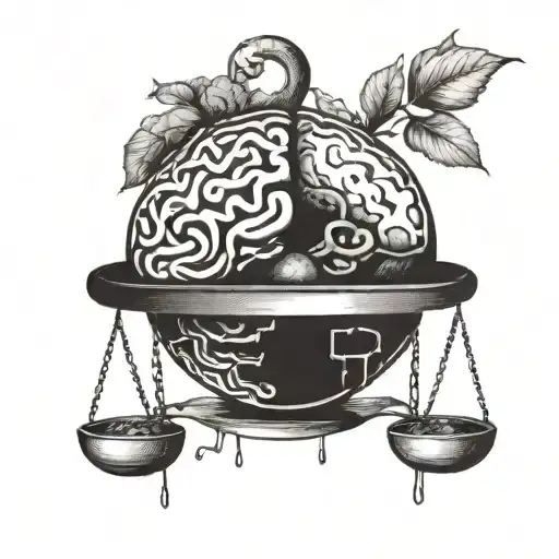 an scale that have a brain on one bottom of it and a heart on other bottom of it tattoo design idea