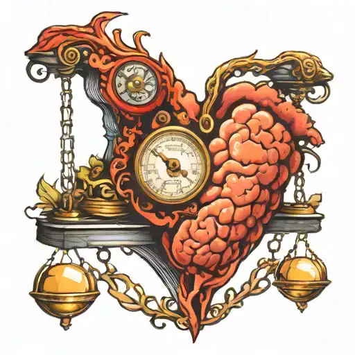 An scale with a brain in one side and heart in other side tattoo design idea