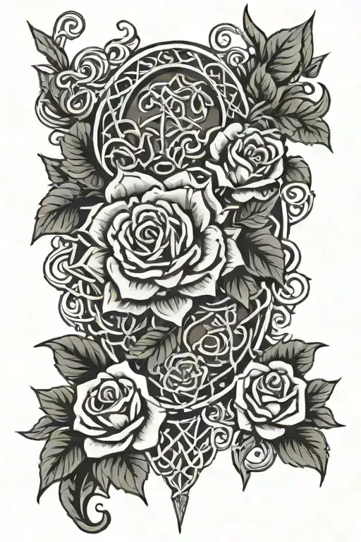 Celtic and Viking with roses tattoo design idea