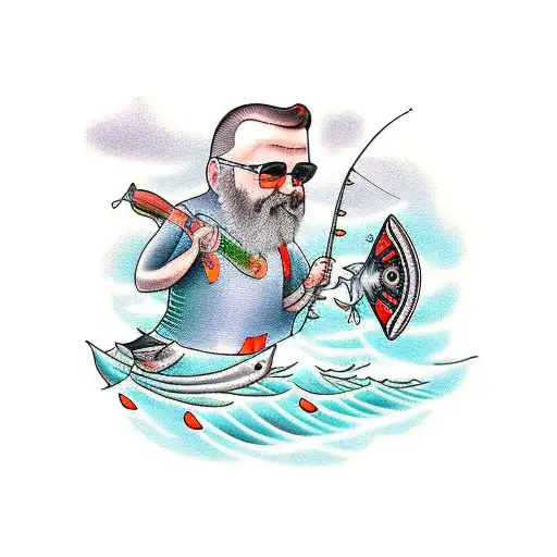 Rick Rubin fishing in the river of infinate knowledge  tattoo design idea