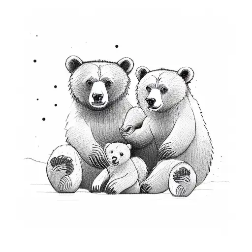 bear with cubs family tattoo design idea