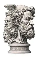 Create a tattoo design featuring a collage of ancient philosophers. At the center, have a detailed portrait of Socrates, tattoo design idea