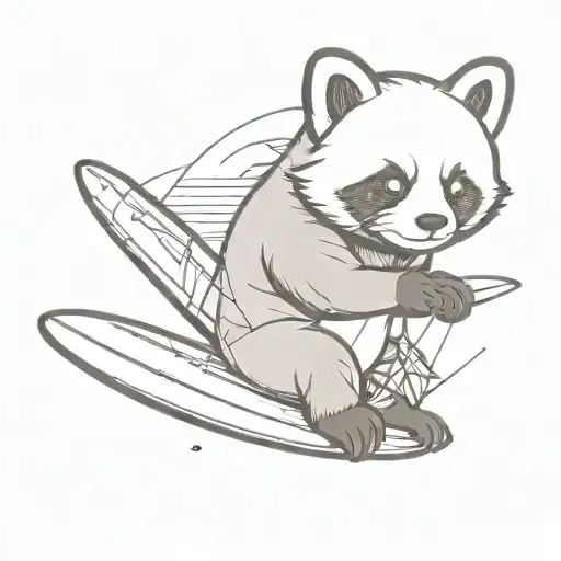 red panda holding surfboard tattoo design idea