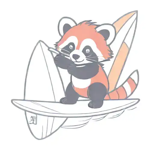 red panda holding surfboard tattoo design idea