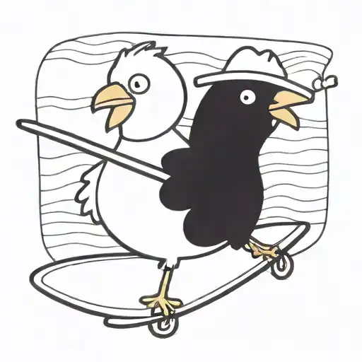 chicken holding surfboard tattoo design idea