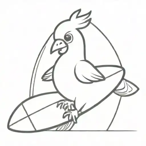 babychicken holding a surfboard tattoo design idea