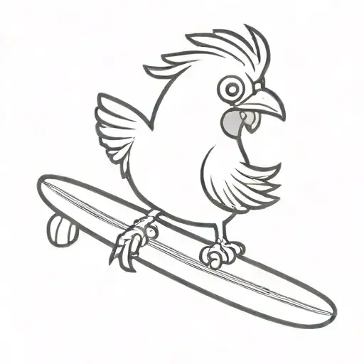 cute chicken holding a surfboard doodle tattoo design idea