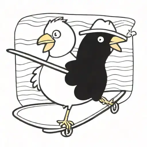chicken holding surfboard tattoo design idea