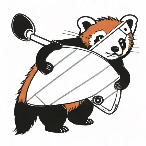 red panda holding surfboard tattoo design idea