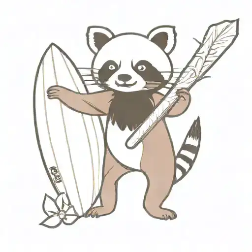 red panda  holding a surfboard tattoo design idea