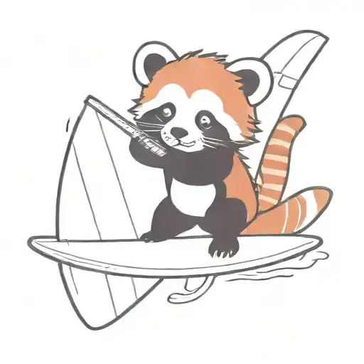 red panda holding surfboard tattoo design idea