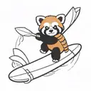 red panda holding surfboard tattoo design idea