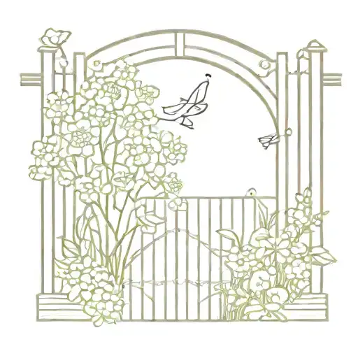 open garden gate with flowers growing tattoo design idea