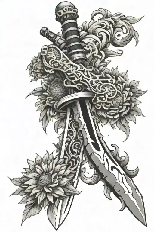 Monado sword from xenoblade with chrysanthemum flower tattoo design idea