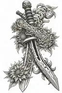 Monado sword from xenoblade with chrysanthemum flower tattoo design idea