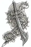 Monado sword from xenoblade with chrysanthemum flower tattoo design idea