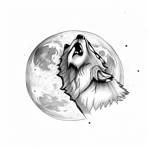 A wolf howling at the moon with a motorcycle in the background tattoo design idea