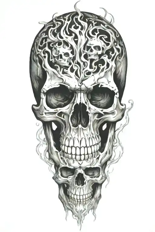 skulls and flames tattoo design idea