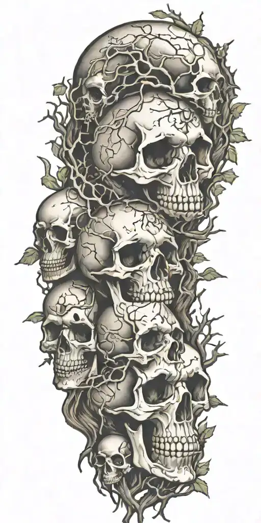skulls surround by tree roots  tattoo design idea