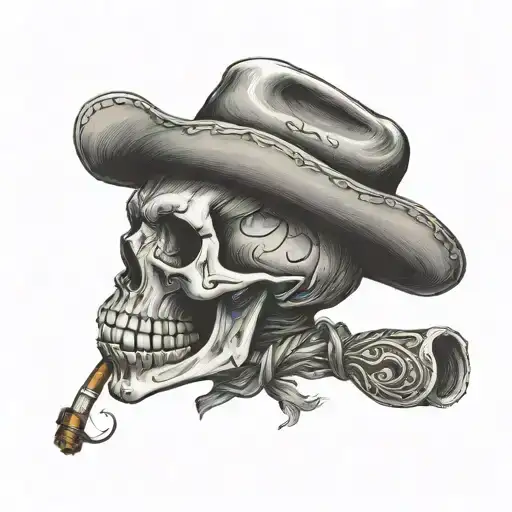 cowboy skull smoking a cigarette tattoo design idea