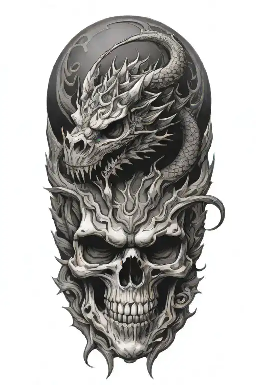 skull and dragon tattoo design idea