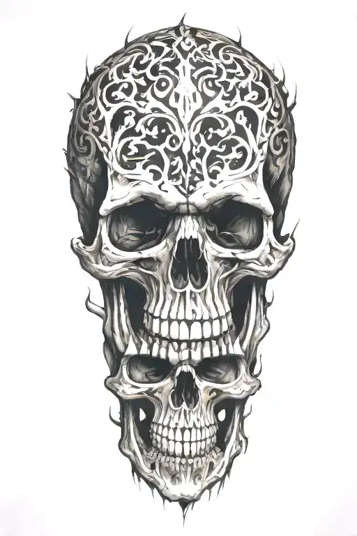 skulls and flames tattoo design idea