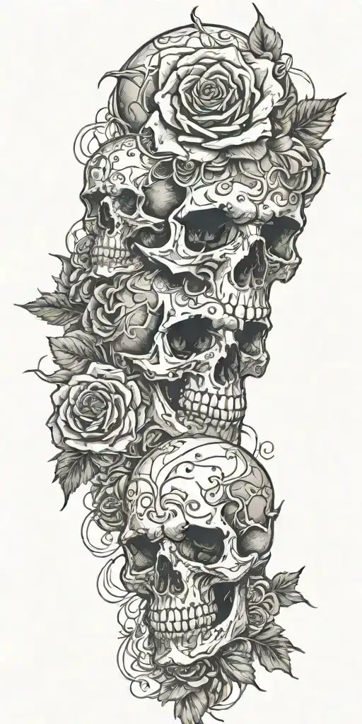 skulls and roses and clouds and thorns tattoo design idea