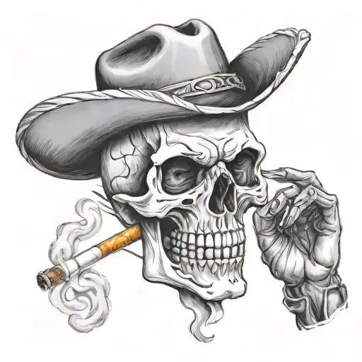 cowboy skull smoking a cigarette tattoo design idea