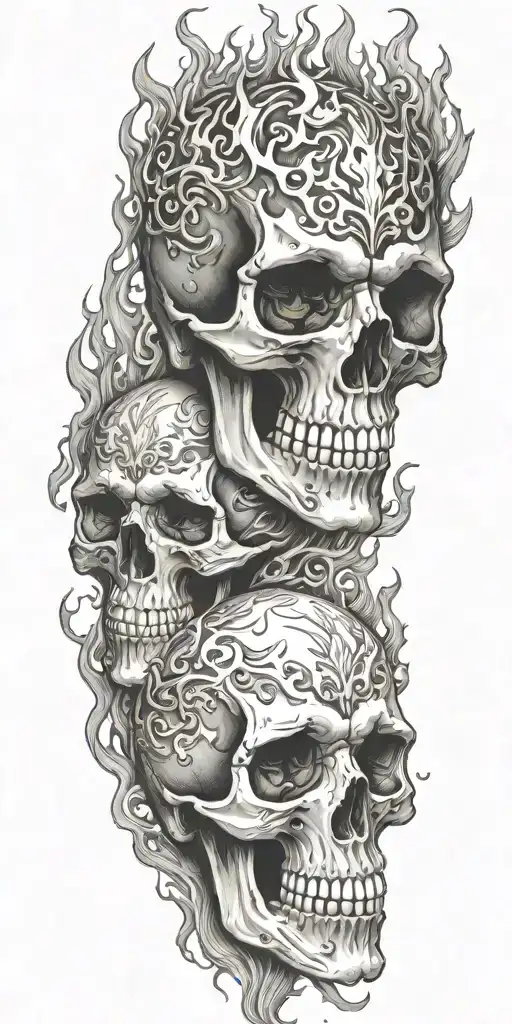 skulls and flames tattoo design idea