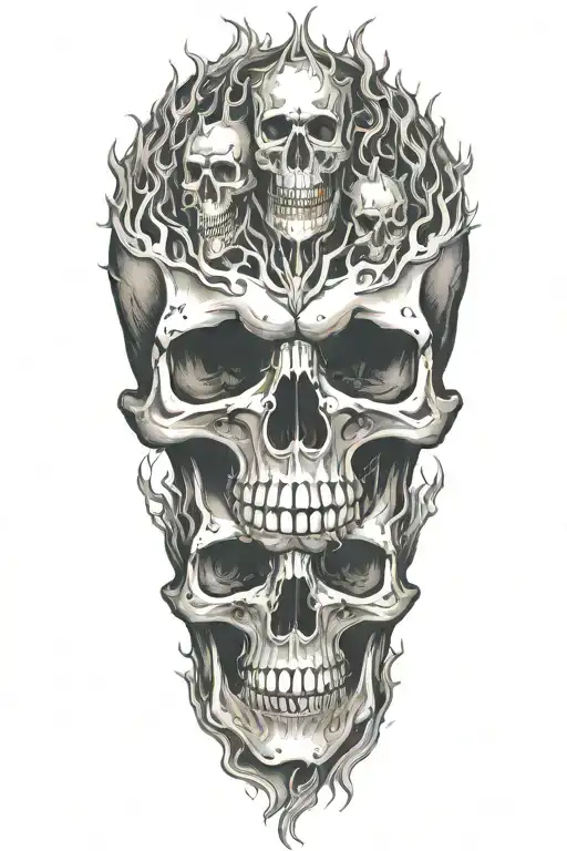 skulls and flames tattoo design idea