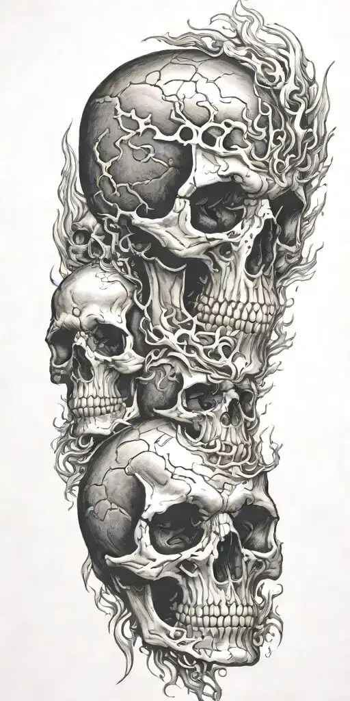 skulls surround by fire tattoo design idea