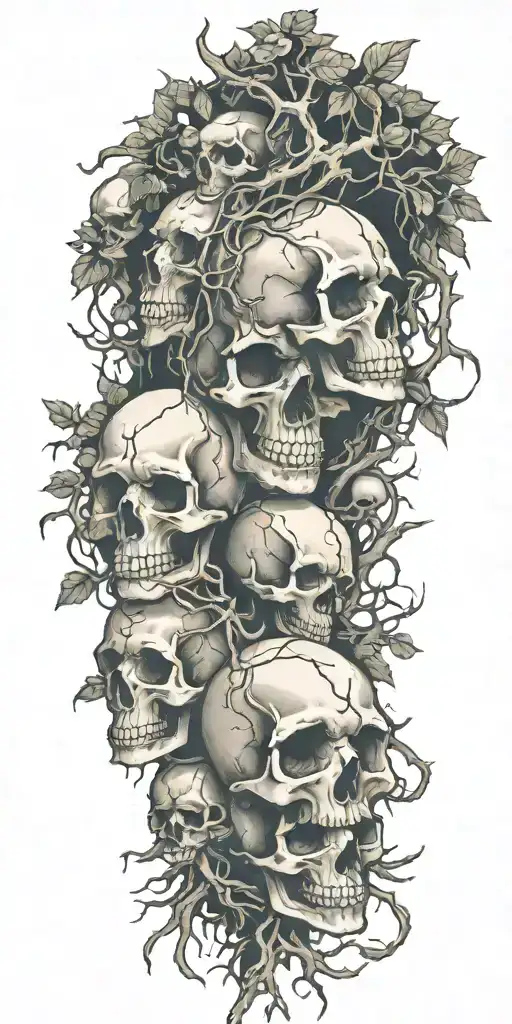 skulls surround by tree roots  tattoo design idea