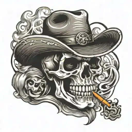 cowboy skull smoking a cigarette tattoo design idea